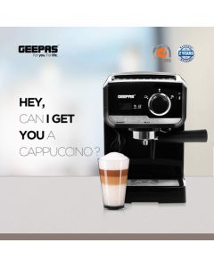 Geepas 1140W Espresso Machine Barista Coffee Maker with 15 Bar Pump & Milk Frother with Removable 1.25L Water Tank