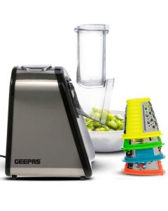Geepas 4 in 1 Electric Salad Maker - Multi Grater, Fruit Cutter, Vegetable Slicer, Shredder, Chopper with 4 Cone Blades Set