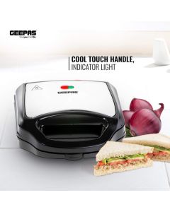 Geepas 2 Slice Sandwich Maker, Cool Touch Handle, Automatic Temperature Control and Non-Stick Plate