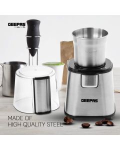 Geepas 220W Electric with Stainless Steel Blade for Coffee Beans, Spices & Nuts, 60gm Capacity & Cord-Storage Function