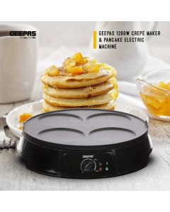 Geepas 1200W Crepe & Pancake Maker Electric Machine with Non-Stick Removable & Reversible 30cm Plate