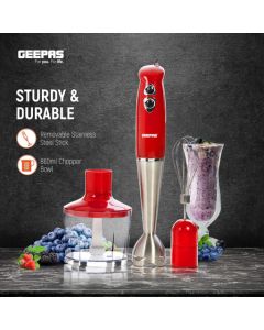 Geepas 400W 3-in-1 Immersion Hand Blender with 860ml Chopper Bowl & Electric Egg Whisk