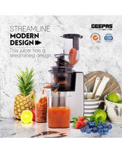 Geepas 200W Masticating Slow Juicer Machine - Quiet Motor & Reverse Function