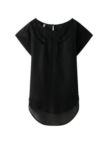 Y&D Women's Chiffon Fashion Short Sleeve Round Neck  Sweet Color Blouse Black