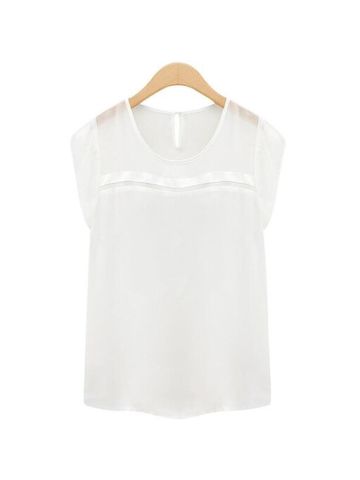 Y&D Round Neck Solid Pattern Chiffon Short Sleeve Blouse For Women