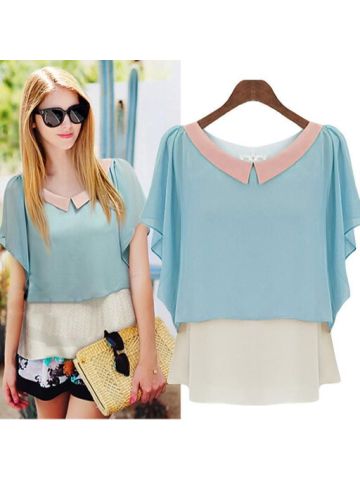Y&D Pink & White Round Neck Blouse For Women