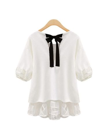 Y&D Round Neck Solid Pattern Chiffon Material Short Sleeve Blouse For Women