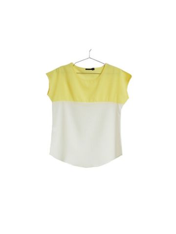 Y&D Round Neck Splice Pattern Chiffon Material Short Sleeve Blouse For Women