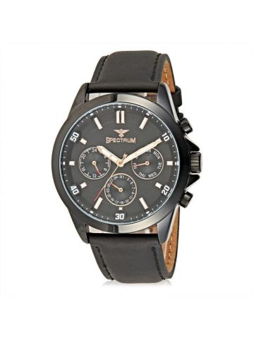 Spectrum Black Leather Band  Wrist Watch 25156G-3