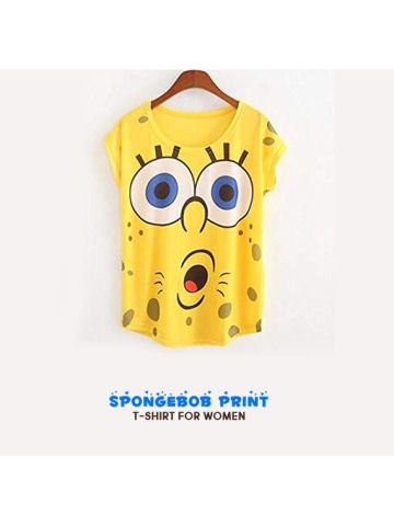 Spongebob Print Thin Style T-Shirt for Women - Yellow