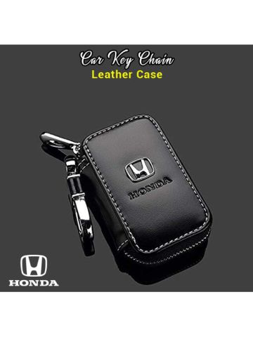 Honda Car Key Chain Leather Case Auto Zipper Keychain Bag Black