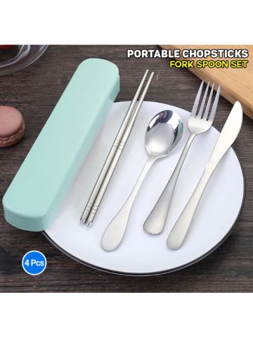 4 Pcs Portable Chopsticks Fork Spoon Travel Cutlery Set
