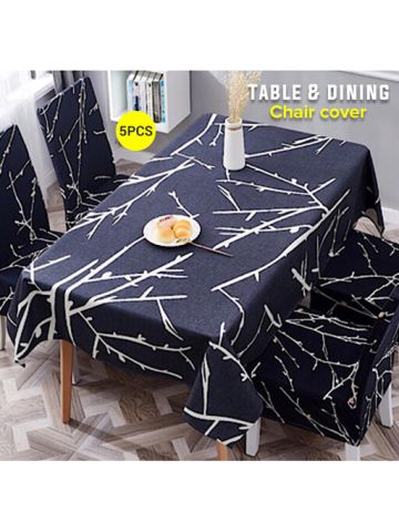 Table Cloth 140x180 Cm With Dining Chair Cover, 5 Pieces Set, Twig Design