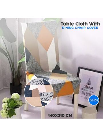Table Cloth With Dining Chair Cover, 5 Pieces Set