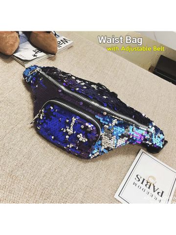 Sequin Waist Bag  With Adjustable Belt For Travel, Festival,Sport Running