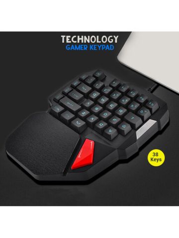 Single Hand Wired 3 Colors LED Backlit 38 Keys Gaming Keyboard, Black