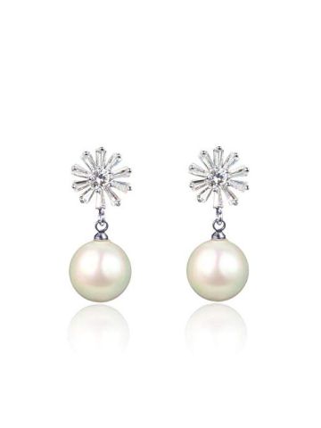 Y&D Silver Ear Long Pearl Earrings With Snow Earrings