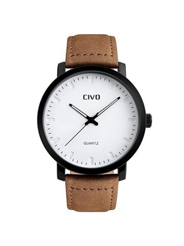 Civo Men's Brown Leather Band Waterproof Wrist Watch Luxury Business