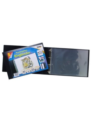 Tiger A3 Deluxe Portrait 4-D Ring Binder Folder File Black Presentation Portfolio