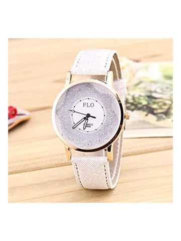 FLO Watch For Women PU Leather Retro Style Classic Round Dial All Match Trendy Watch White Color