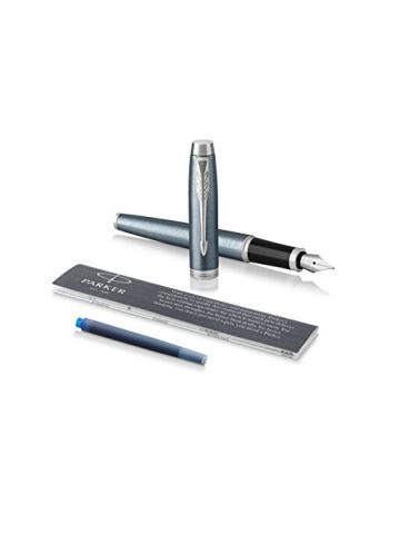 Parker IM Fountain Pen, Light Blue Grey, Fine Nib With Blue Ink Refill