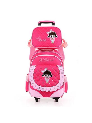Y&D Kids's Trolly Bag 2Pcs Set Multifunctional Detachable Cartoon Two Wheels School Backpack Set Pink Color B07P1PHZCZ
