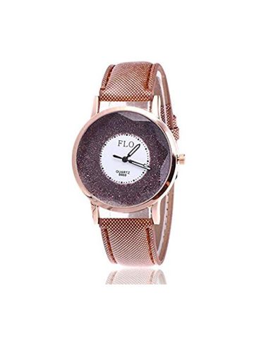 FLO Watch For Women PU Leather Retro Style Classic Round Dial All Match Trendy Watch Brown