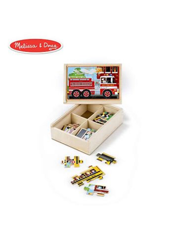 Melissa & Doug Vehicles 4-In-1 Wooden Jigsaw Puzzles In A Storage Box 48 Pcs
