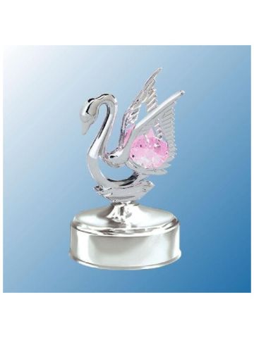Chrome Mini Swan Music Box Pink Swarovski Crystal By Mascot