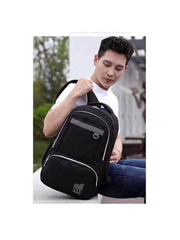 Y&D Student's Bag Plain Style Zipper Preppy Large Capacity Chic Solid Color School Backpack Black Color