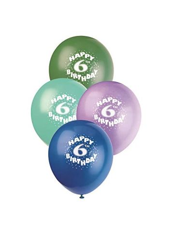 12 Latex Happy 6th Birthday Balloons, 6ct