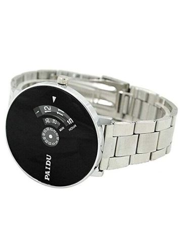 Quartz Wrist Watch Turntable Black Dial Clock Hours Mens Womens Wrist Watches Gift