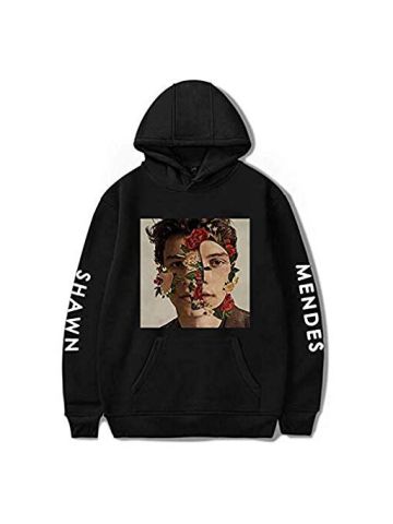 Shawn Mendes Fashion Sweatshirt Round Collar Oversize Hoodie Printing Casual Top Black