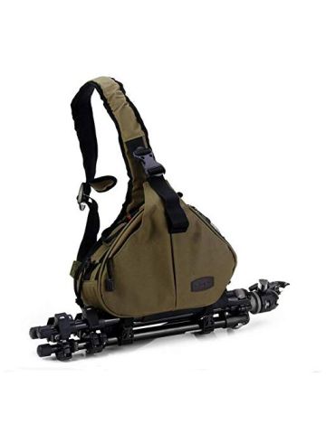 Caden K1 Army Green Camera Bag Case Triangle Crossbody Shoulder Bag Video for Canon Nikon DSLR Camera