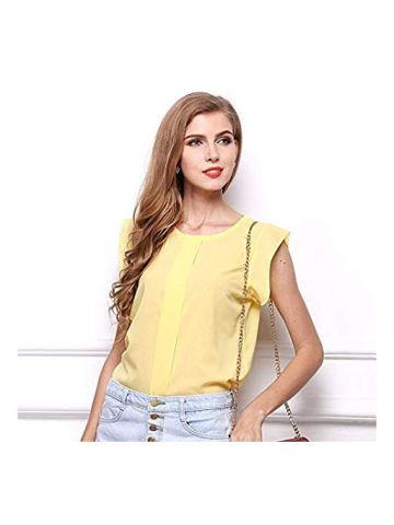 Y&D Women's Round Neck Hollow Out Floral Pattern Single Sleeve Fashion Chiffon Blouse Color