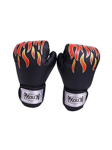 Sport Boxing Gloves with Flame Pattern Black for Adult