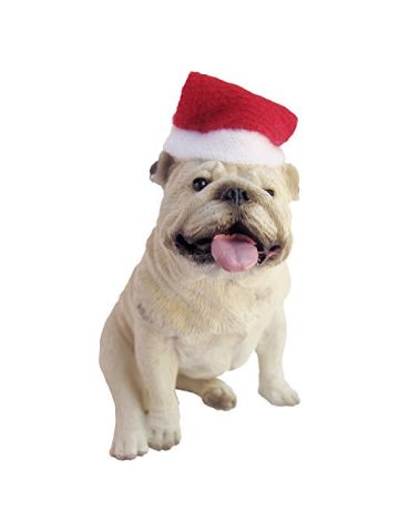 Sandicast White Bulldog With Santa Hat Christmas Ornament