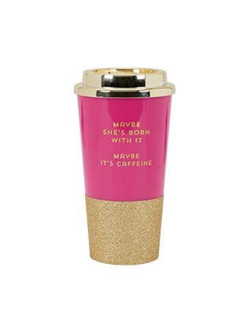 C.R. Gibson 'Maybe She's Born With It' Funny Pink Tumbler Coffee Cup, 16 Oz.