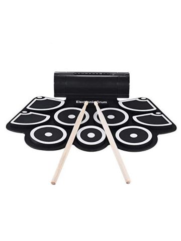 Electronic Roll up Drum Pad Set 9 Silicon Pads Built-In Speakers with Drumsticks Foot Pedals