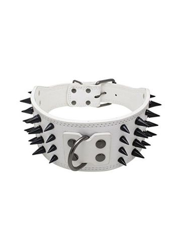 Cool Black Sharp Spiked Studded Leather Dog Collar With D-Ring