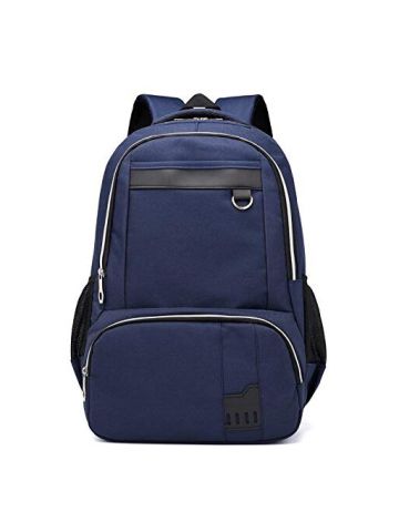 Y&D Student's Bag Plain Style Zipper Preppy Large Capacity Chic Solid Color School Backpack Blue