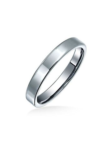 Bling Jewelry Polished Tungsten Flat Wedding Band Ring 3mm