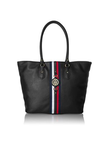 Tommy Hilfiger Jaden Travel Tote Bag For Women, Black Polyvinyl Chloride