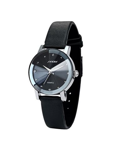Sinobi Crystal Women Lady Black Quartz Leather Wrist Quartz Watch Cool Snb023