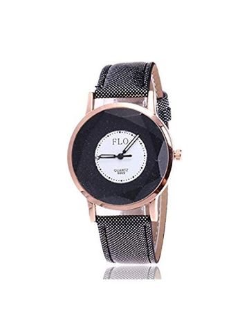 FLO Watch For Women PU Leather Retro Style Classic Round Dial All Match Trendy Watch Black