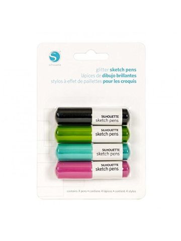 Silhouette Sketch Pens 4 Per Package Glitter Black, Pink, Aqua & Green