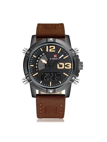 Naviforce 9095 Fashion Sports Men Watch Casual Leather Band Sports Dual Movement Wristwatch