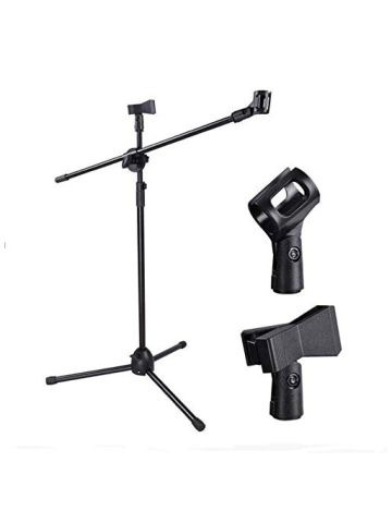 Universal Floor Tripods Metallic Support Metal Adjustable Double-headed Mic Clip Microphone Holder