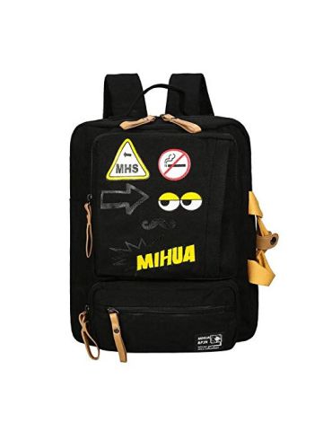 Y&D Student's Fashion Bag Unique Large Capacity Zipper Preppy Durable Chic Backpack Black Color B07NF5H4RD