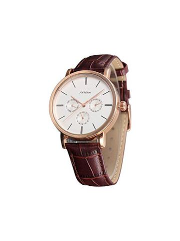 Sinobi Leather Strap Watches, Unisex Stopwatch Rose Gold For Men